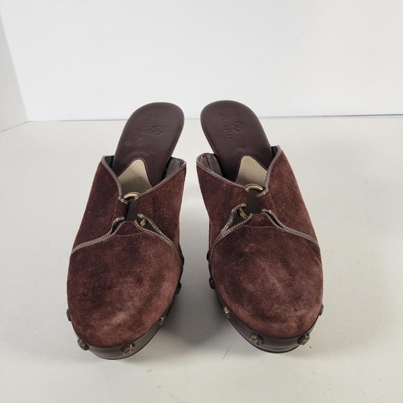 Cole Haan Brown Suede Studded Metal Details Mules Clogs Heels Women Size 8.5 - Picture 5 of 11